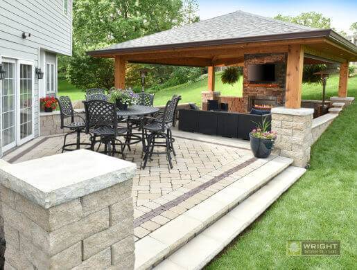 backyard outdoor living space with a large covered patio